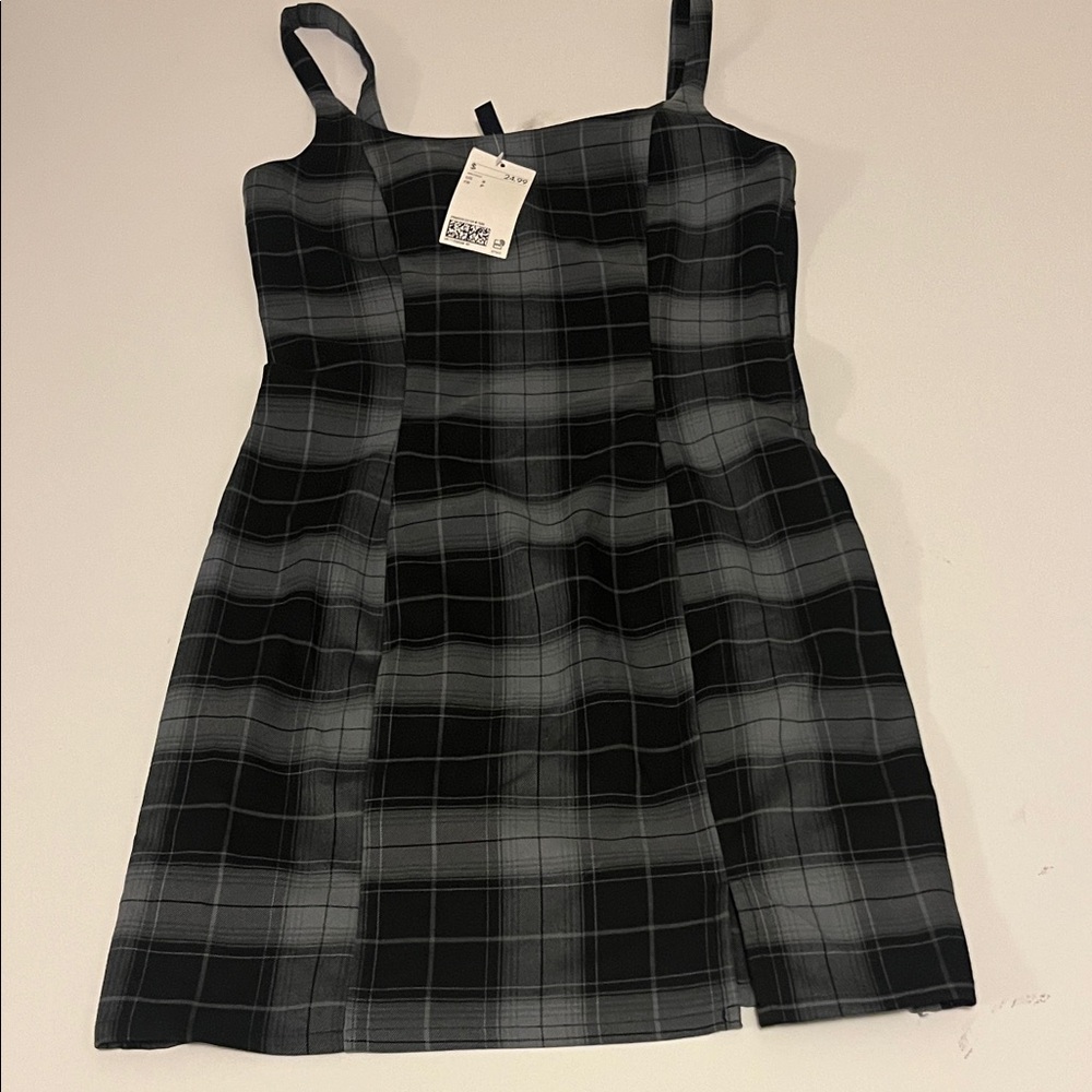 Divided Black and Gray Plaid Kids Dress